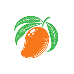 Mango fruit with leaf flat design