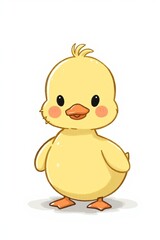 cartoon yellow duck with pink cheeks and a black nose