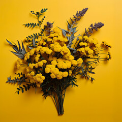 Fototapeta premium A bunch of yellow flowers on a yellow background