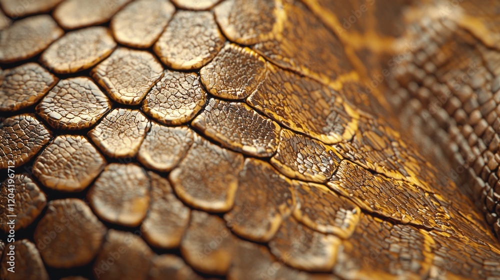 Poster Intricate details of python skin reveal a mesmerizing array of natural tones and textures. The glossy surface glistens under soft light, highlighting its unique beauty in a serene setting