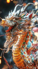 Vibrant dragon festival celebrations city center digital art luxurious environment close-up view cultural elegance