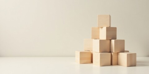 Simple Wooden Blocks Arranged in a Pyramid Shape on a White Surface