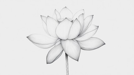 Elegant Lotus Flower Line Art Illustration in Black and White with Detailed Petals