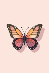 there is a butterfly that is sitting on a pink surface