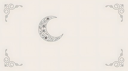 Elegant Floral Crescent Moon Design on a Light Background. A simple, elegant graphic of a crescent moon decorated with delicate floral and leaf patterns.