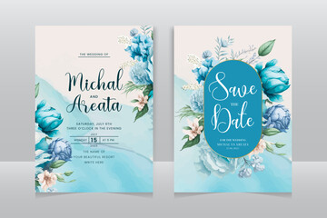 Set of elegant watercolor wedding invitation card template with greenery florals. Wedding ornament concept. Floral poster, invite.