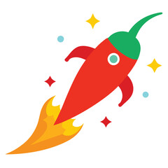 a chili pepper rocket ship launching into space