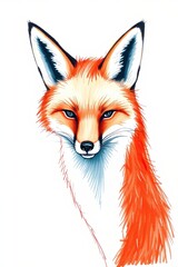 Obraz premium a close up of a drawing of a fox with a white background