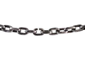 Obraz premium Broken metal chain isolated on white background, concept of freedom