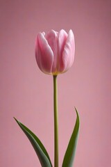 there is a pink tulip in a vase with a pink background