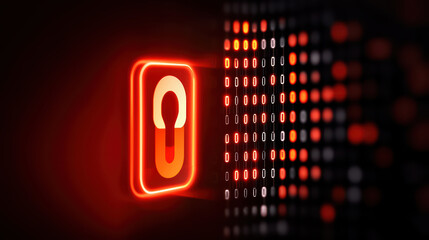 Fototapeta premium Digital lock symbol glowing in red against dark background