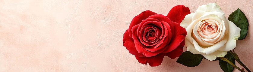 Beautiful red and white roses on a soft background, perfect for romantic occasions.