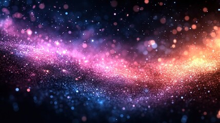 Vibrant cosmic background with swirling colors and luminous particles creating a dreamy atmosphere