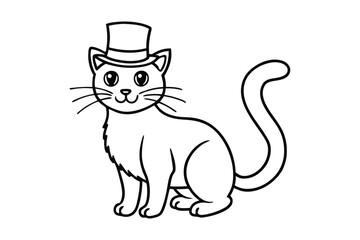 A cute cat wearing long top hat line art illustration.eps