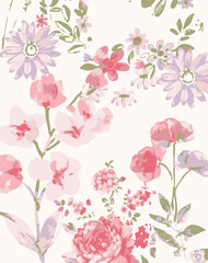 botanical floral vector seamless pattern with roses herbs and leaves big set background with flowers