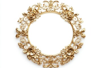 decorative circular frame with intricate golden floral details isolated on clean white background