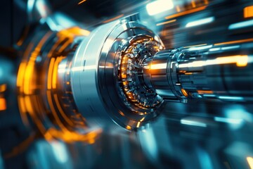 detailed view of robotic joints in motion with sleek metallic textures reflecting light