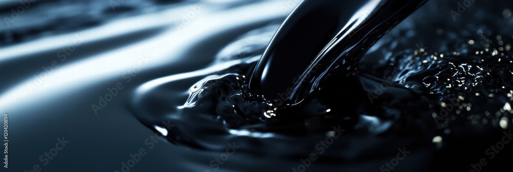 Aufkleber liquid black substance flowing smoothly in a dynamic swirling motion under low light conditions. gen