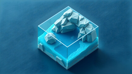 Fototapeta premium 3D isometric design of a sea cube, high polygonal model, 3D illustration, isometric view, Generative AI