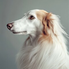 Fototapeta premium Elegant close-up portrait of a Borzoi with flowing white and tan fur