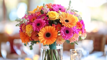 Colorful Bouquet of Flowers on Table.