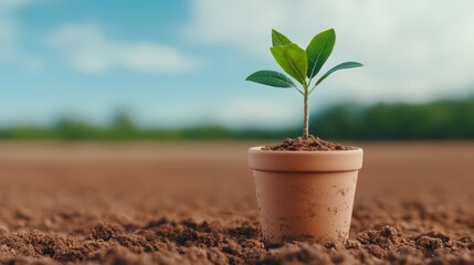 Growing plant in pot symbolizes climate adaptation and hope