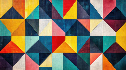 Vibrant Geometric Wood Paneling Design with Triangles