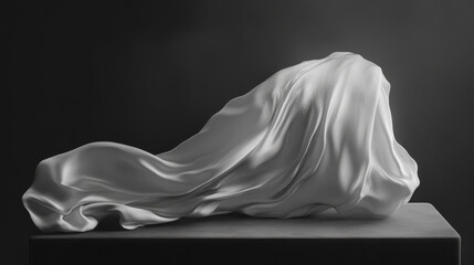 Abstract Sculpture Draped in Flowing White Fabric