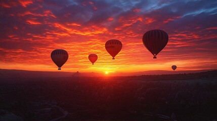 Fototapeta premium Hot Air Balloons Over Cappadocia at Sunrise.