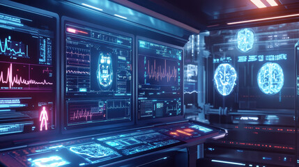 Obraz premium Advanced Medical Monitoring System in Futuristic Control Room