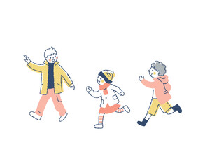 かけっこをしている冬服の子供達