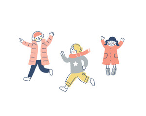 元気に遊ぶ冬服の子供達