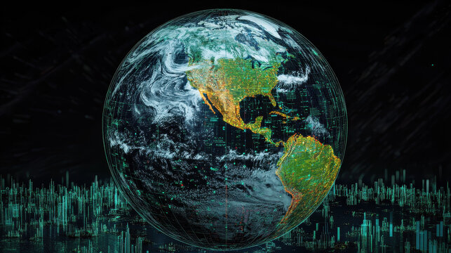 Digital Earth Global Network and Futuristic Cityscape - Powered by Adobe