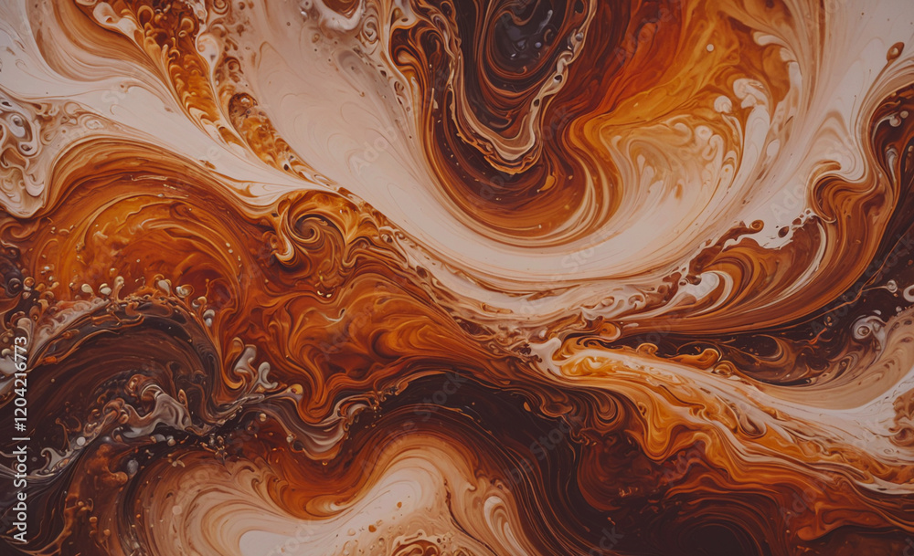 Poster a painting of a brown and orange swirl with a lot of texture. the painting has a lot of depth and se