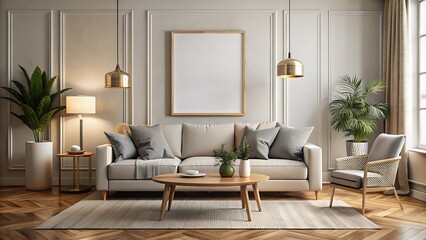 Fototapeta premium Modern living room interior background, wall mockup, 3d render
