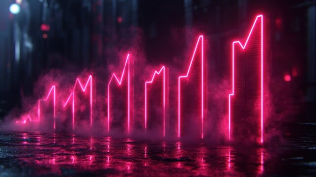 Pink neon graph rising in smoke.