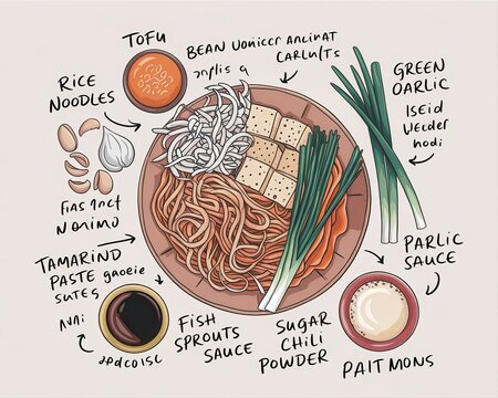 Delicious Rice Noodle Dish Recipe Ingredients Displayed
