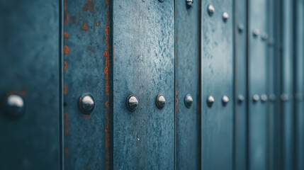 Obraz premium Closeup of a weathered steel gate with rivets