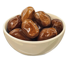 A bowl of dates isolated on a  with a clipping path, no shadow, transparent background png