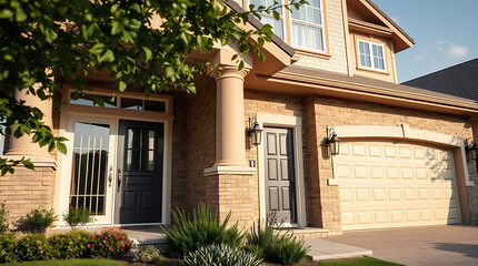 Luxury Home Exterior: Brick Facade, Landscaping, and Grand Entrance.  A stunning property showcasing elegant design and curb appeal.