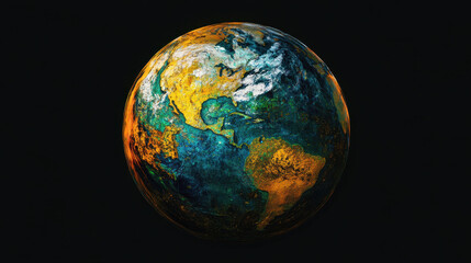 Stylized Earth Globe in Gold and Blue Hues A Cosmic View