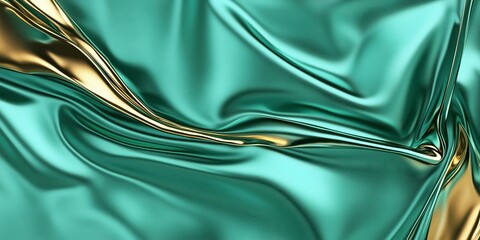Shimmering Teal and Gold Satin Fabric with Smooth Drapery Effects