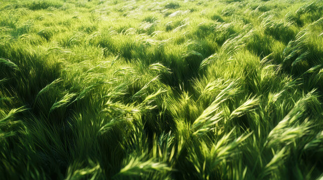 Serene Windswept Green Grass Field Bathed in Sunlight