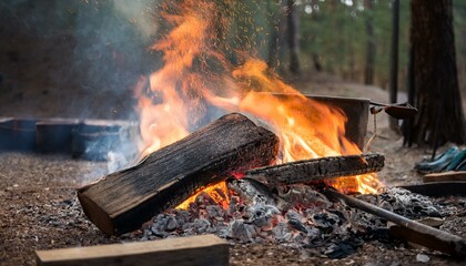 불로 인해 녹아내리는 금속과 타고 있는 나무 조각들