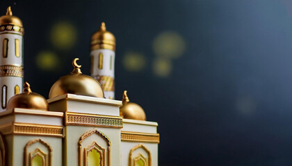 Obraz premium Beautifully Illuminated Mosque with Golden Domes and Minarets Under a Starry Night Sky with Hanging Lights