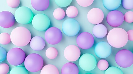 Colorful Pastel Spheres Floating on a Soft Blue Background