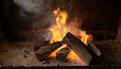 불로 인해 녹아내리는 금속과 타고 있는 나무 조각들