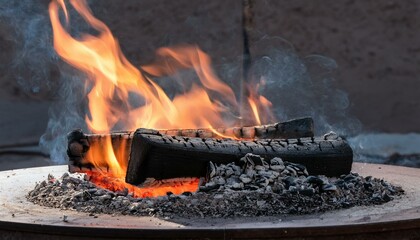 불로 인해 녹아내리는 금속과 타고 있는 나무 조각들
