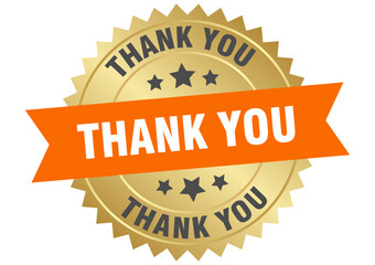thank you. thank you round orange and gold label isolated on transparent background