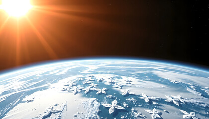 Fototapeta premium Planet Earth seen from space., origami, with white tones